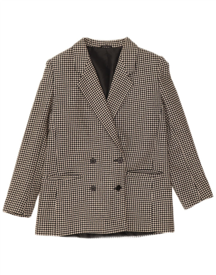 vintage Femme Double Breasted Blazer Veste UK 12 Moyen Noir Pied-de-poule