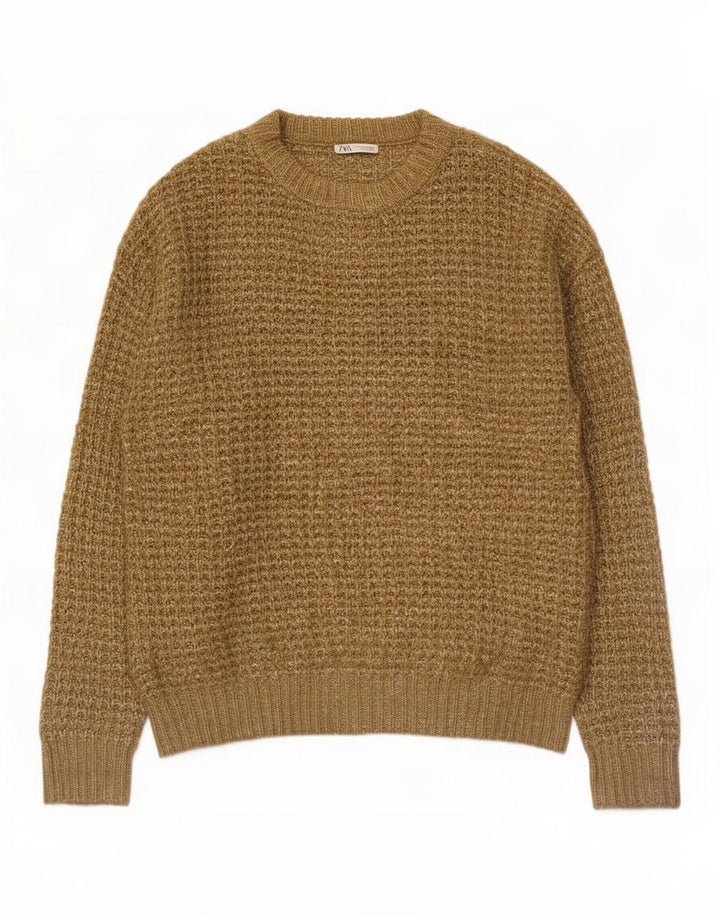 Zara Pull à col rond pour homme en polyester moucheté kaki grand