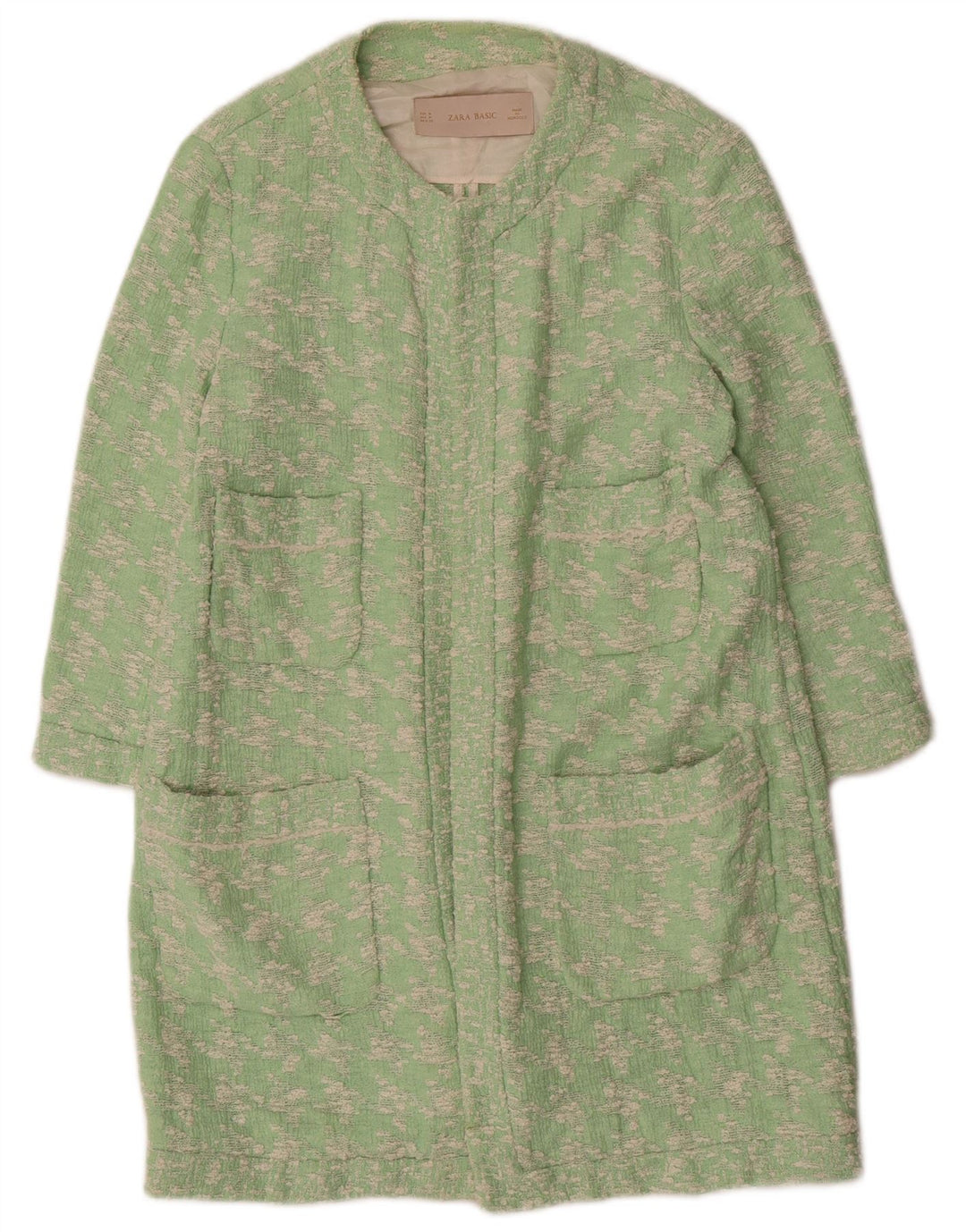 Zara Manteau Femme UK 14 Coton Pied-de-Poule Vert Moyen