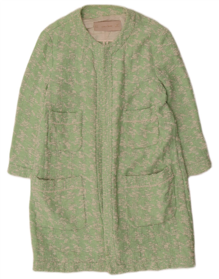 Zara Manteau Femme UK 14 Coton Pied-de-Poule Vert Moyen