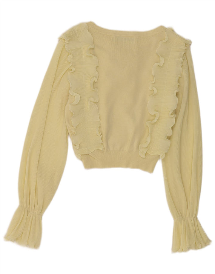 Zara Womens Crop Long Sleeve Ruffle Front Blouse Top UK 8 Small Jaune