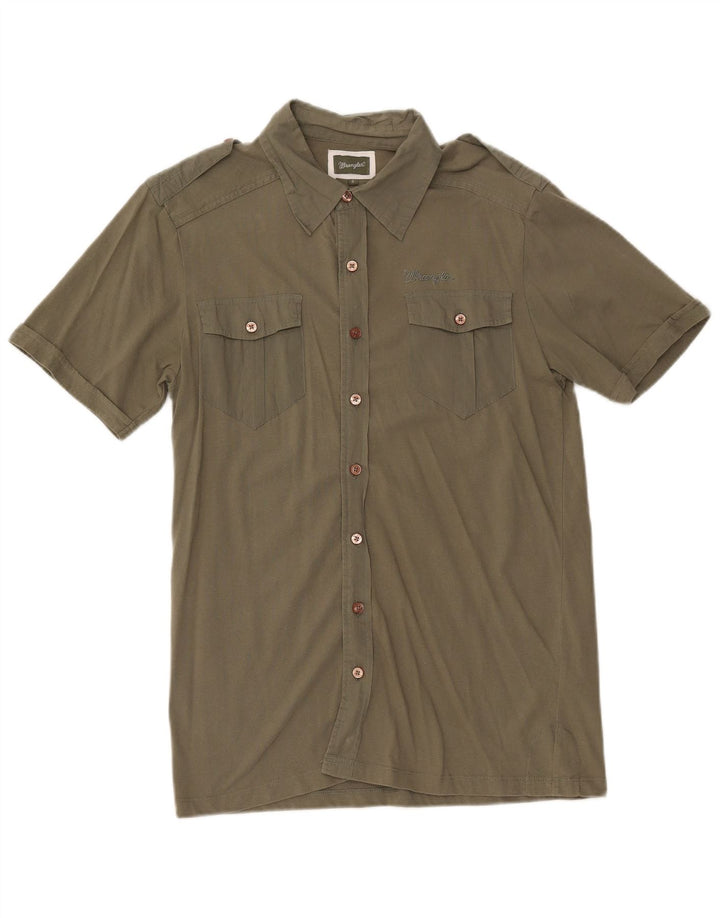 WRANGLER Chemise militaire à manches courtes pour homme Petit coton kaki