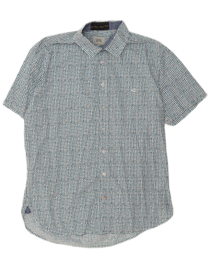 Camel Active Chemise Slim à Manches Courtes pour Hommes en Coton à Pois Bleu Large