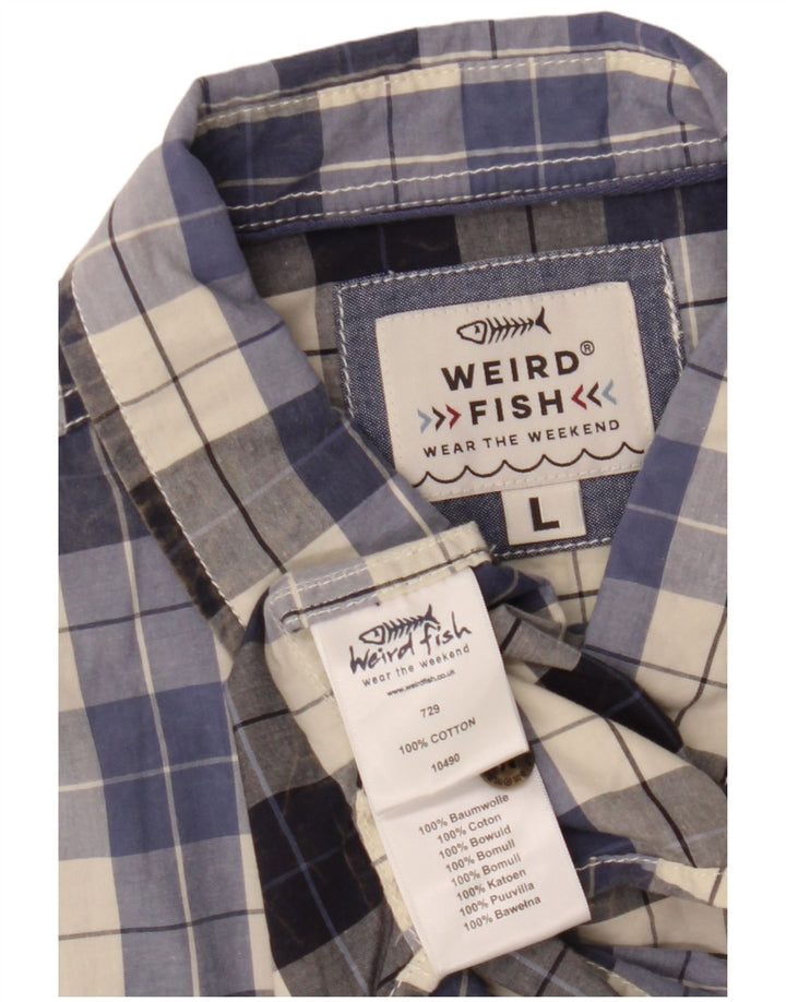 Weird Fish Chemise à manches courtes pour homme en coton à carreaux bleus