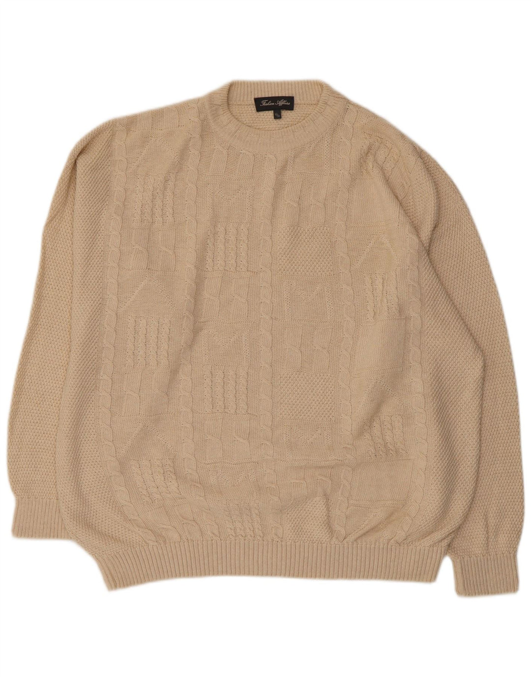 VINTAGE Homme Crew Neck Jumper Pull EU 52/54 Grand Coton Beige