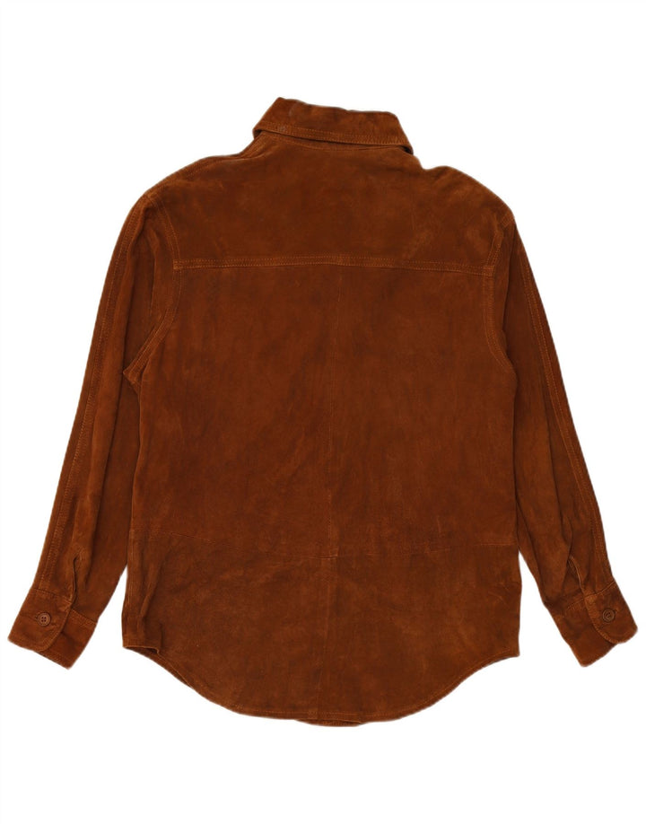 VINTAGE Chemise en daim femme UK 16 Large Marron