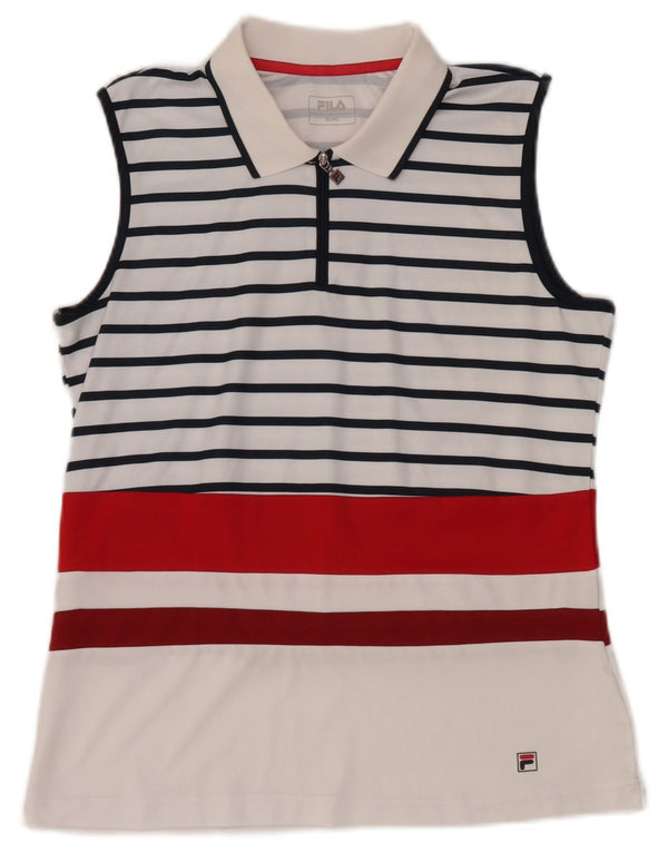 Fila Femme Polo sans manches UK 18 XL Blanc Rayé Polyester