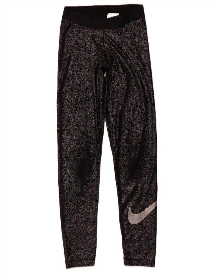 NIKE Legging graphique Dri Fit pour femme UK 8 Small Noir Polyester