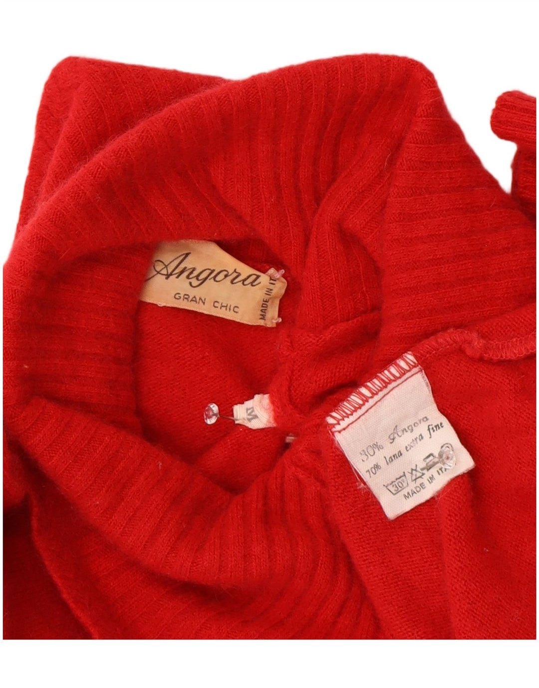 vintage Femmes Châle Cou Jumper Pull UK 12 Laine Rouge Moyenne
