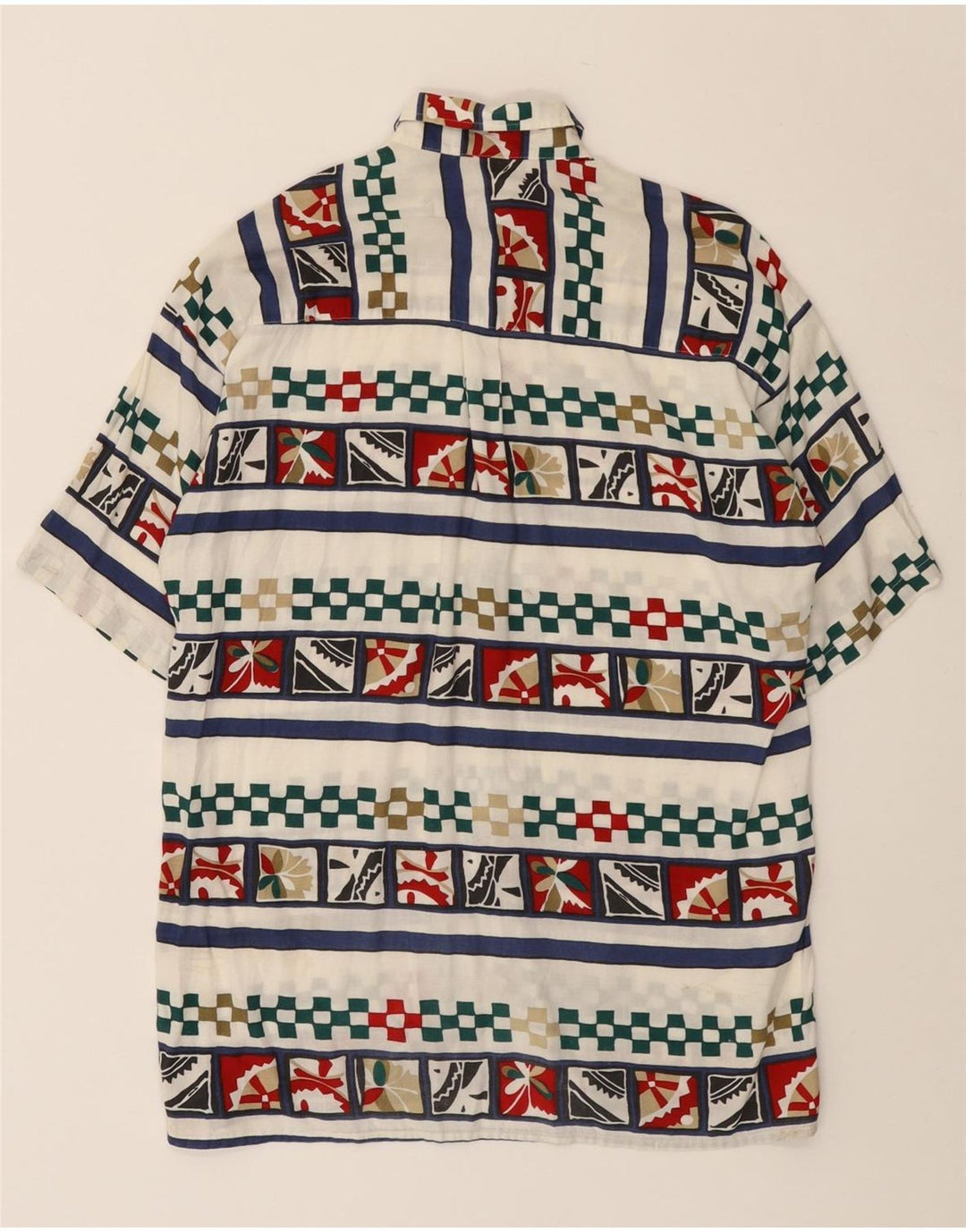 VINTAGE Chemise à manches courtes pour homme Petit motif géométrique blanc