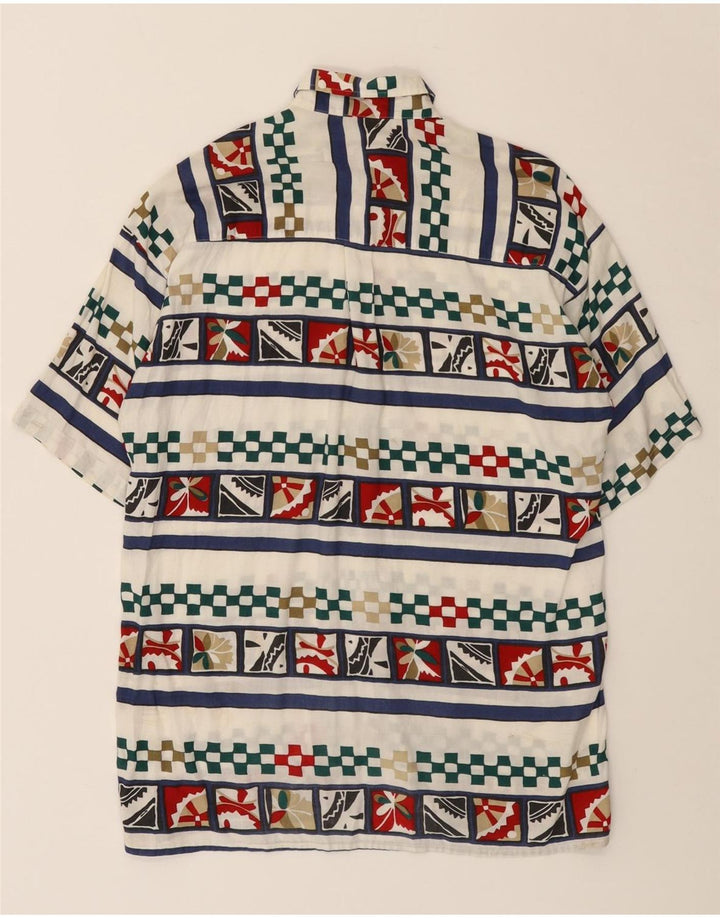 VINTAGE Chemise à manches courtes pour homme Petit motif géométrique blanc