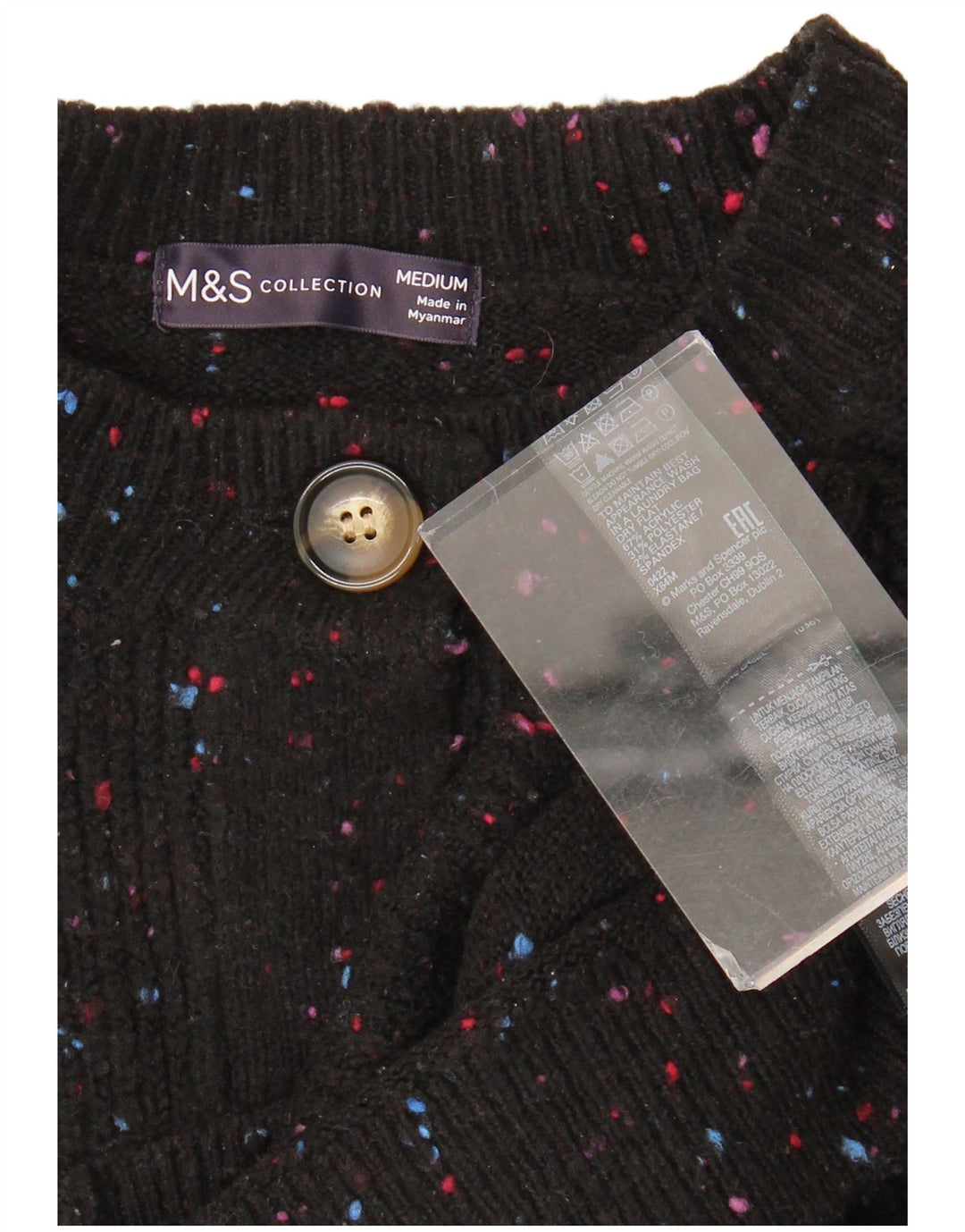 Marks & Spencer Pull cardigan pour femme UK 14 Acrylique moucheté noir moyen