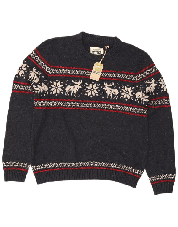 Fat Face Pull col rond coupe classique pour homme XL Bleu marine Fair Isle