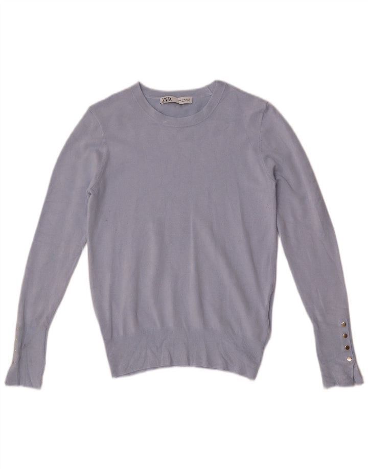 Zara Pull col bateau pour femme UK 12 Bleu moyen Viscose