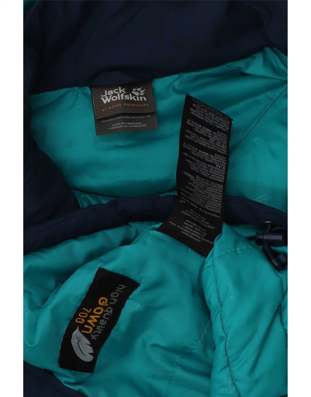 Jack Wolfskin Veste matelassée à capuche pour femme UK 8/10 Small Bleu marine Polyester