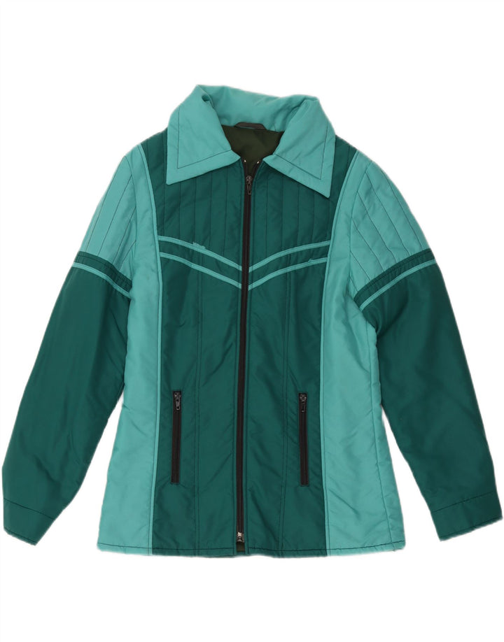 Veste coupe-vent femme vintage UK 12 Polyester colorblock vert moyen