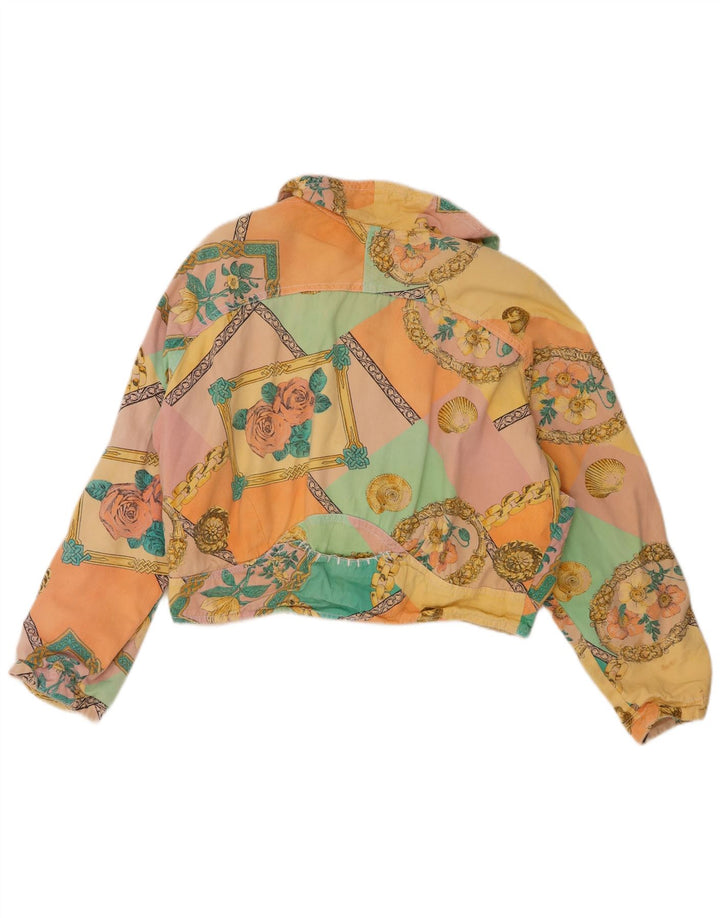 vintage Womens Crop Bomber Jacket UK 12 Moyen Multicolore Coton Floral