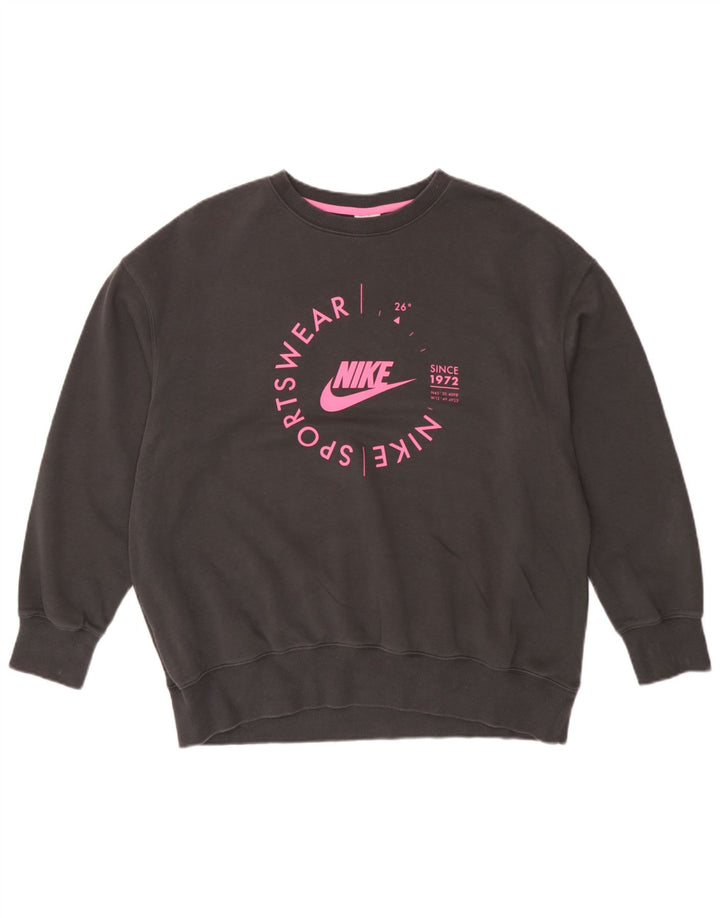 Nike Sweat-shirt surdimensionné graphique pour femme UK 14 Gris moyen en coton