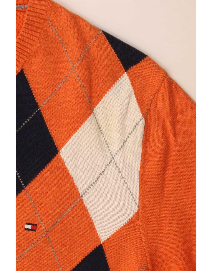 Tommy Hilfiger Pull col V Homme Orange Moyen Argyle/Diamant