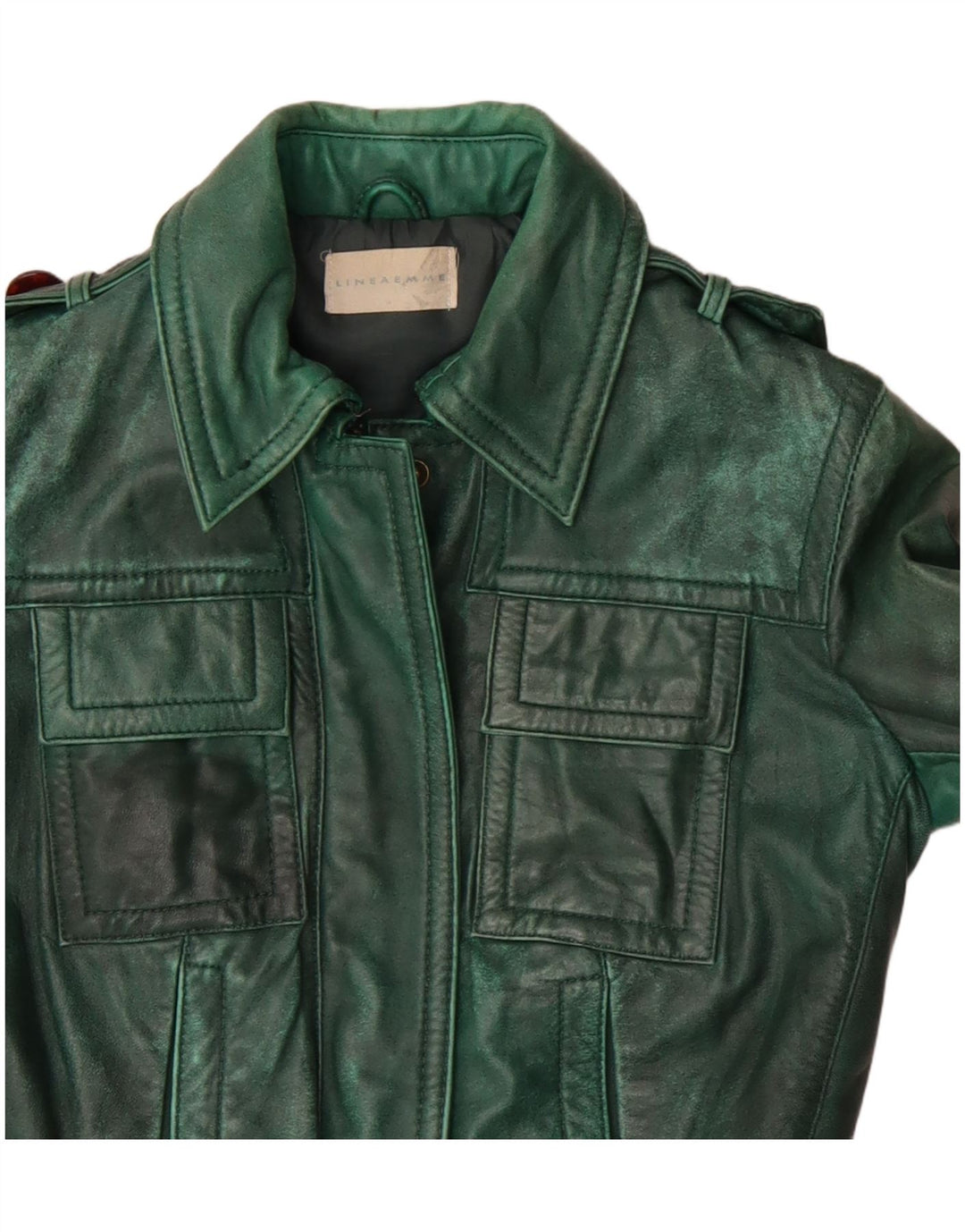Linea Emme Veste en cuir militaire pour femme UK 8 Small Vert