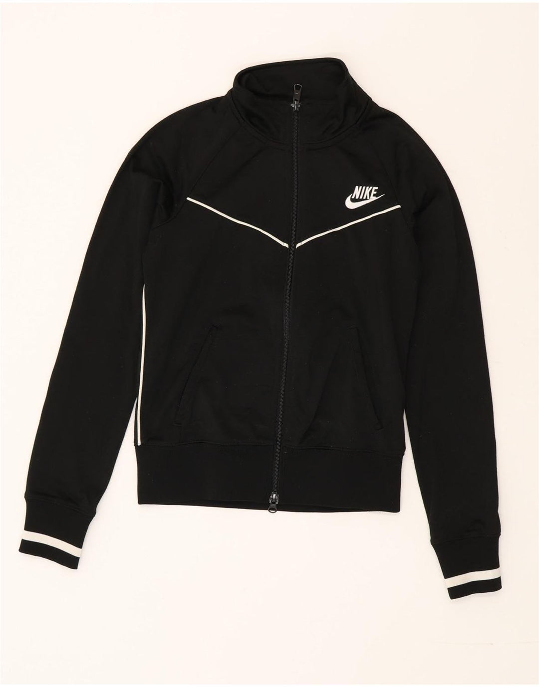 Veste de survêtement Nike Femme UK 6/8 XS Noir Rayé Polyester