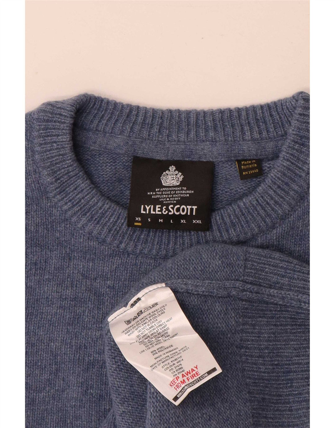 Lyle & Scott Pull Col Ras du Cou Homme XS Bleu Laine