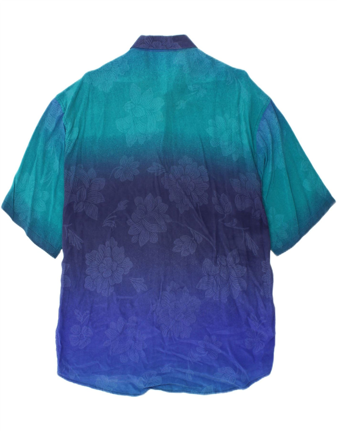MESSORI Chemise à manches courtes pour hommes, grand motif floral bleu