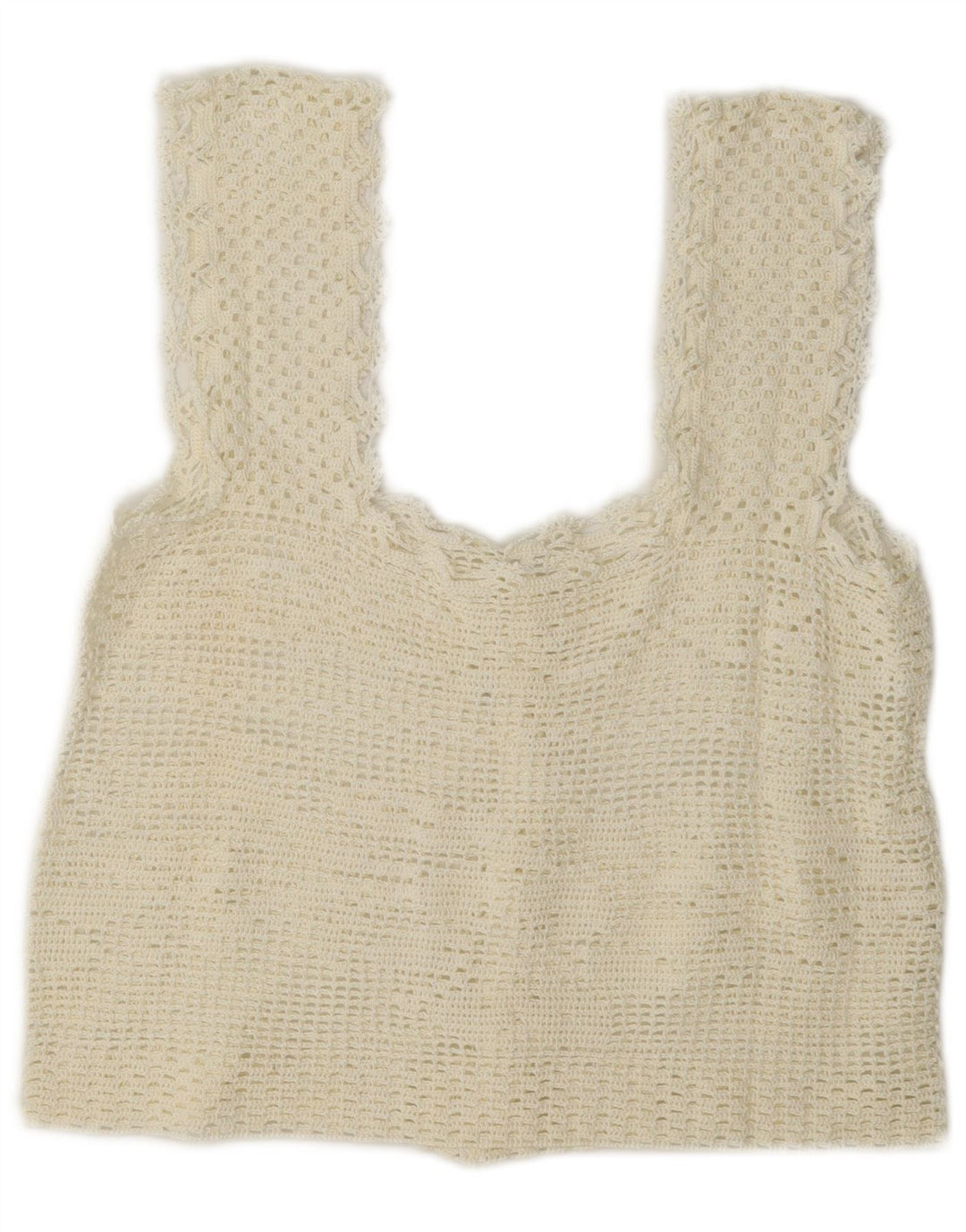 vintage Femmes Crochet Sans Manches Crop Top UK 12 Moyen Off White
