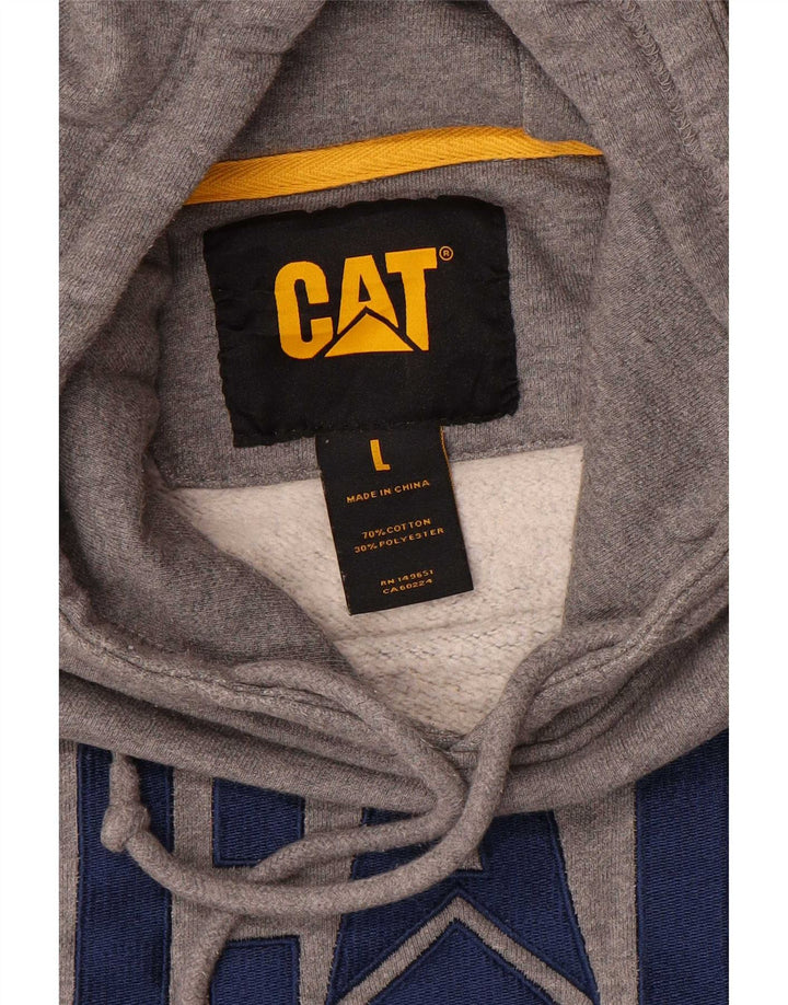 CAT Pull à capuche graphique pour hommes, grand coton gris