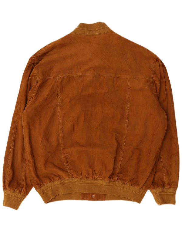 vintage Mens Suede Bomber Jacket IT 56 3XL Cuir Marron