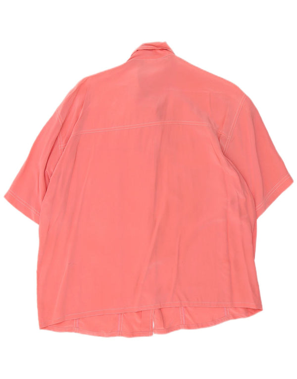 vintage Femme Chemise à manches courtes Blouse UK 16 Grande Soie Rose