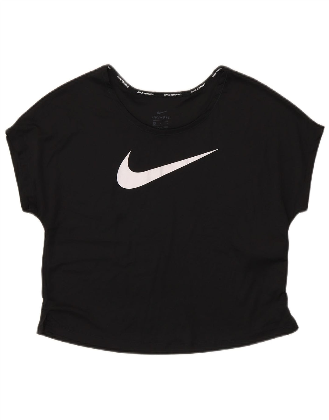 NIKE Womens Dri Fit Crop Graphic T-Shirt Top UK 14 Medium Black Polyester