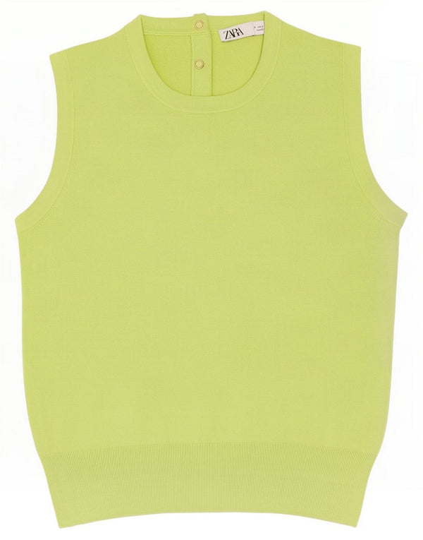 Zara Débardeur Femme UK 8 Small Vert Viscose