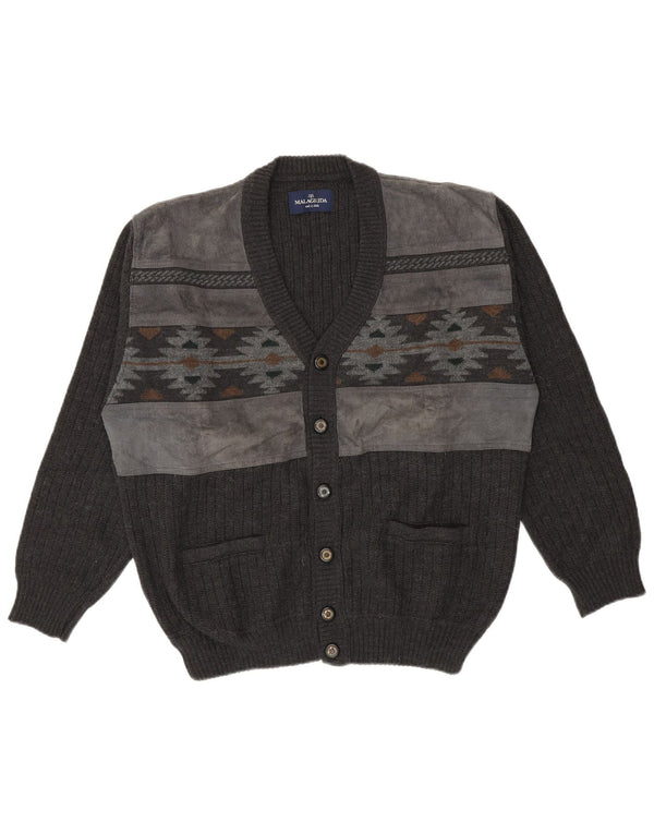 Malagrida Cardigan Homme Pull Large Gris Fair Isle Mohair