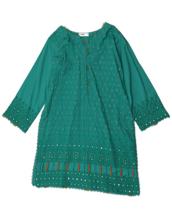 Robe tunique à manches longues femme vintage UK 12 Vert moyen