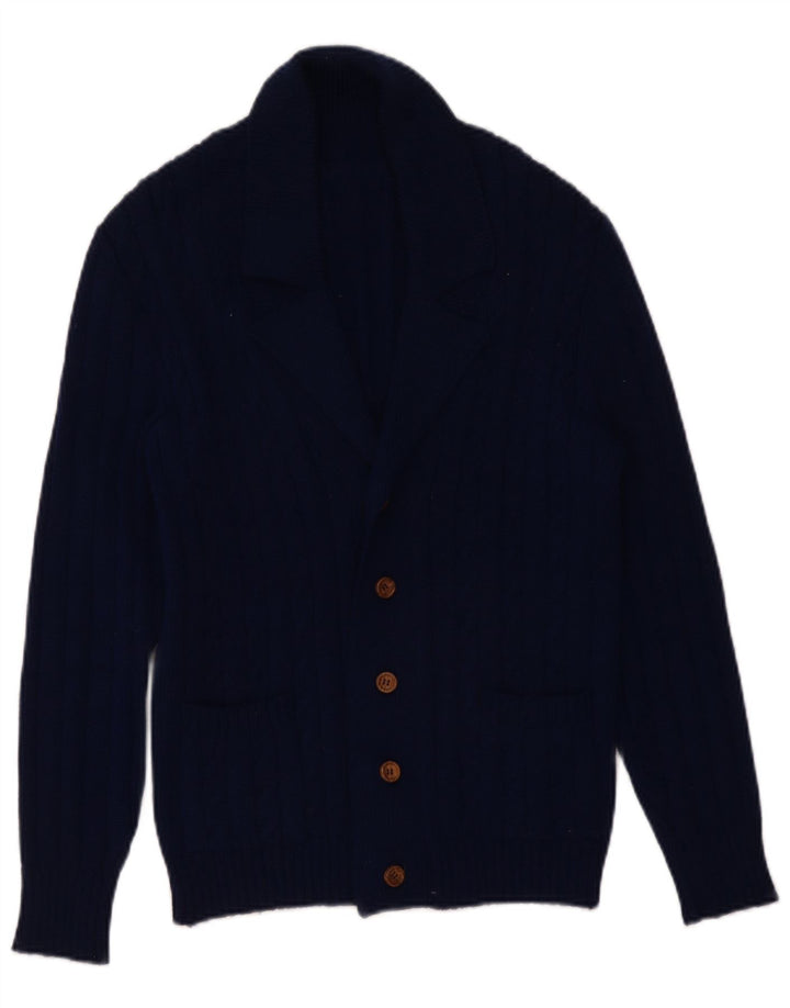 vintage Homme Cardigan Pull Petit Bleu Marine