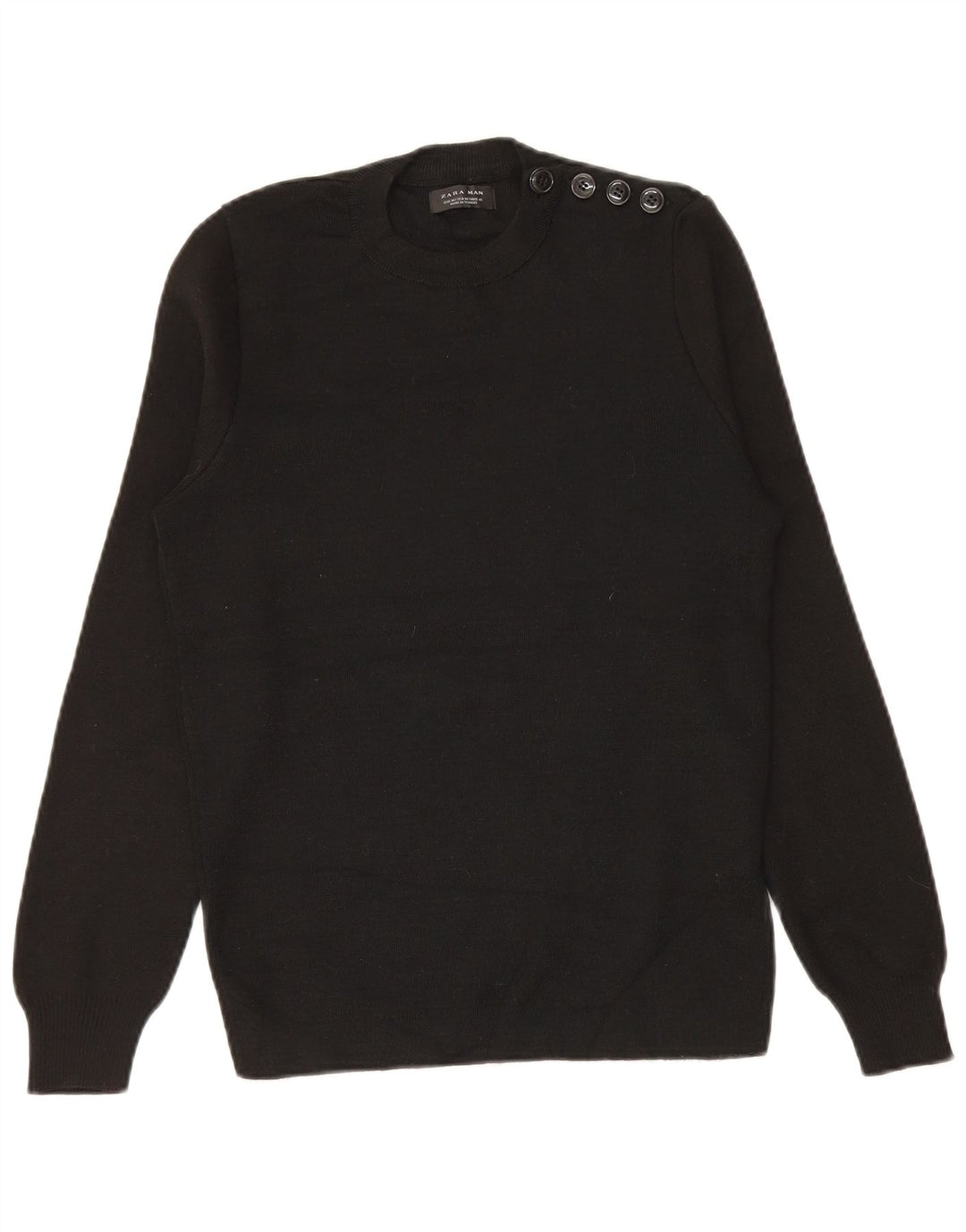 Zara Pull à col rond pour homme Noir moyen