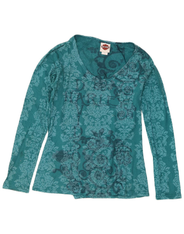 Harley Davidson Haut à manches longues pour femme UK 14 Grand Bleu Paisley Coton