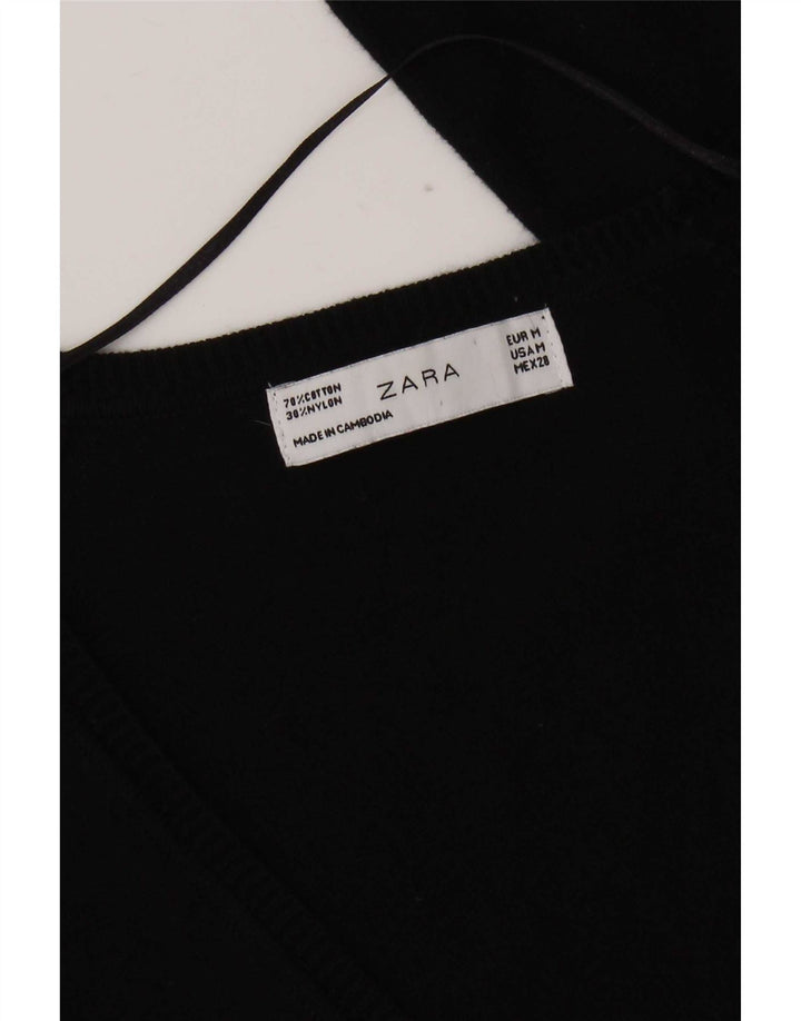 Zara Femme Cardigan Pull UK 12 Moyen Noir Coton