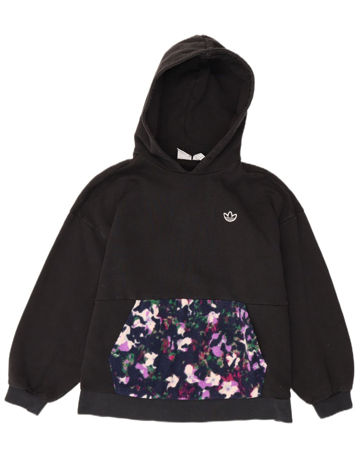 ADIDAS Pull à capuche surdimensionné pour femme UK 10 Petit coton floral noir