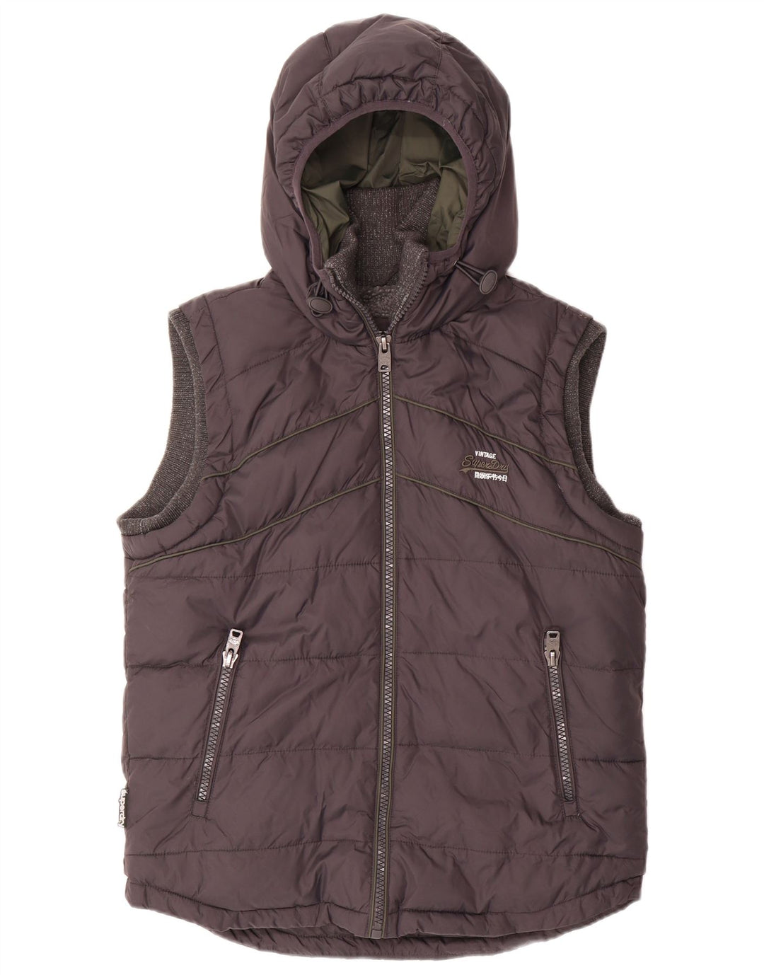 SUPERDRY Gilet rembourré à capuche pour homme UK 38 Bleu marine moyen Nylon