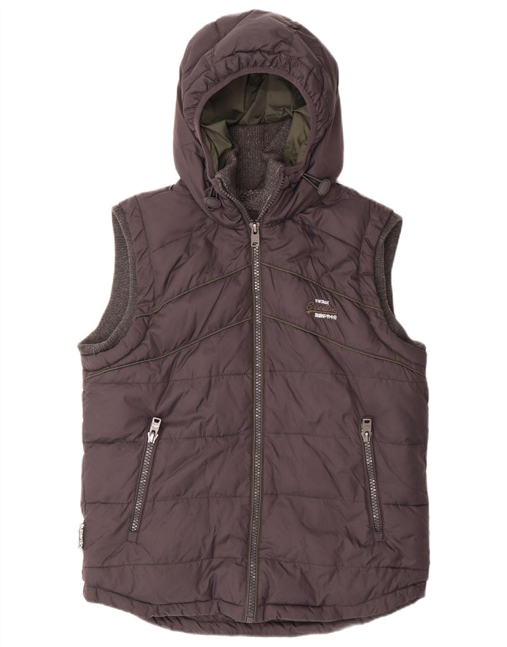 SUPERDRY Gilet rembourré à capuche pour homme UK 38 Bleu marine moyen Nylon