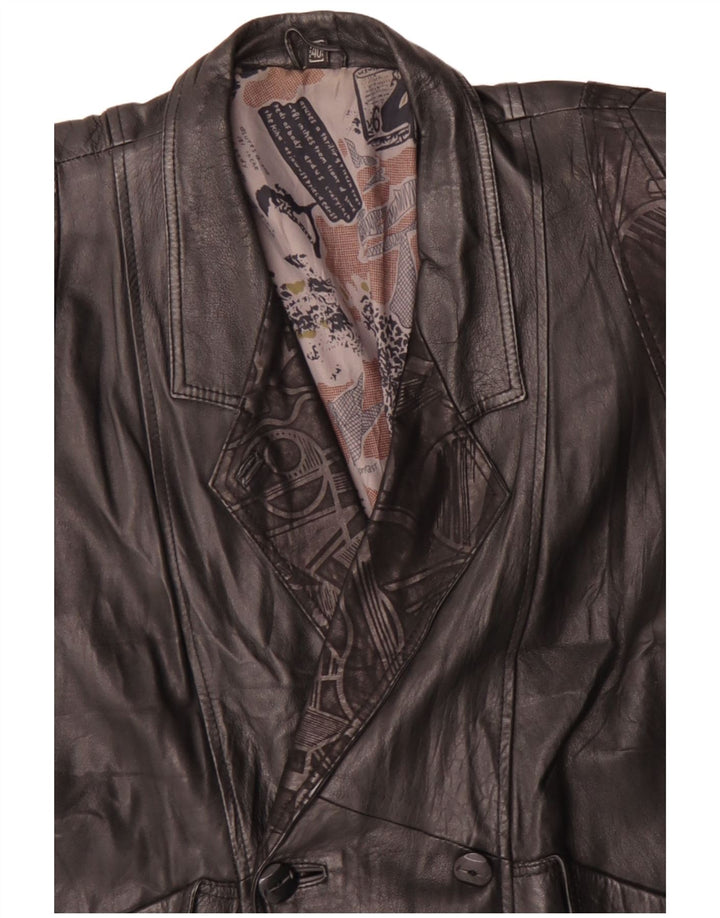 vintage Femme Double Breasted Veste en cuir surdimensionnée EU 40 Moyen Noir