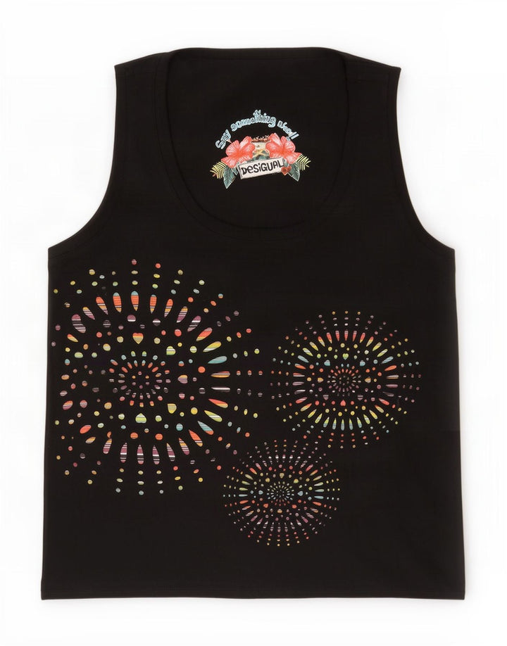 Desigual Débardeur Graphique Femme UK 12 Moyen Noir Géométrique Polyester