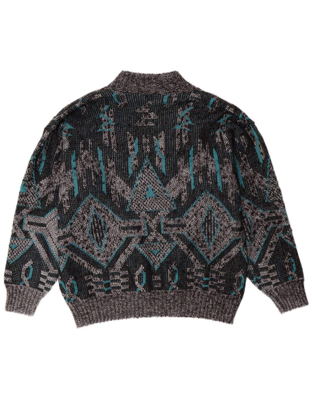 VINTAGE Pull col V homme grand gris géométrique