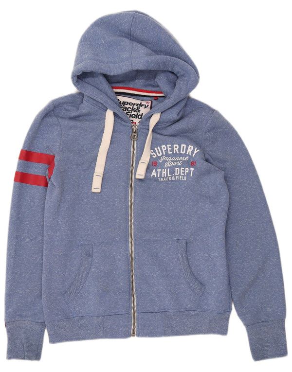 SUPERDRY Pull à capuche zippé Track & Field pour femme UK 14 Bleu moyen moucheté
