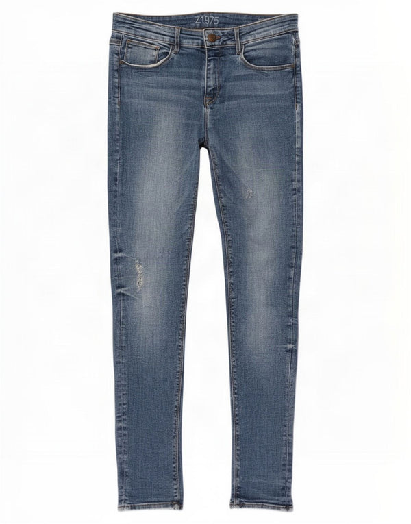 Zara Jean skinny vieilli pour femme EU 42 Large W32 L33 Bleu Coton