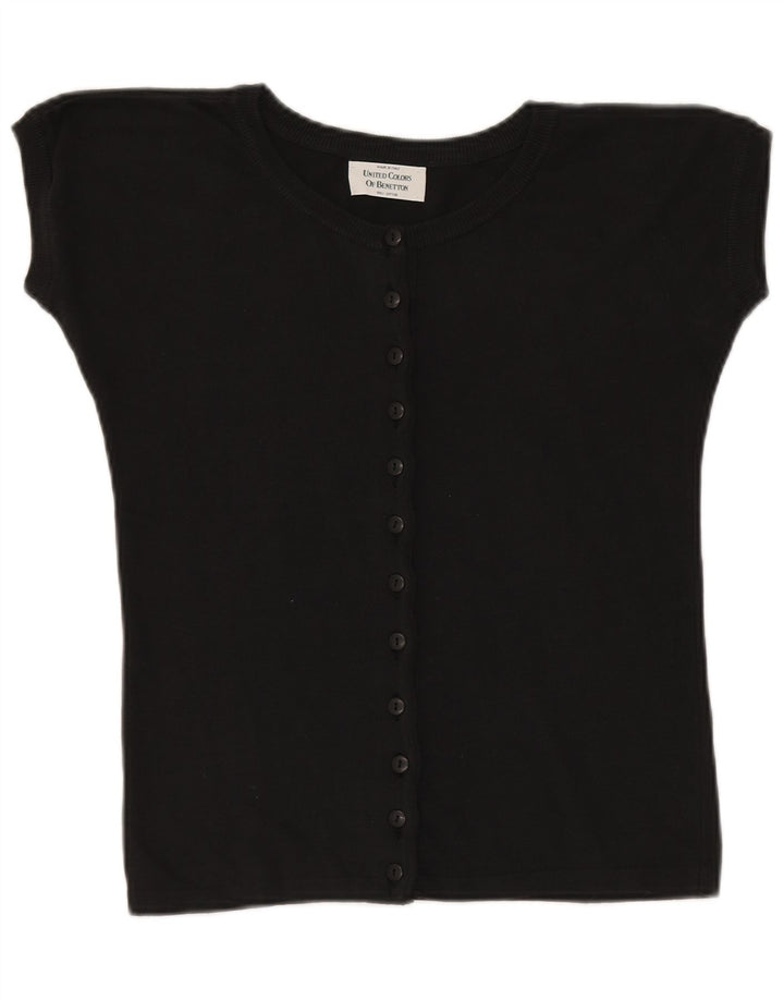 Benetton Femme Top Court En Tricot IT 46 Large Noir Coton