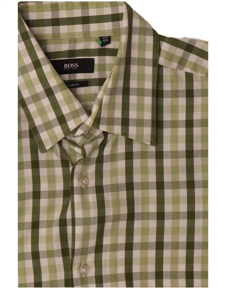 Hugo Boss Chemise à manches courtes pour homme Taille 40 15 3/4 Vichy vert moyen