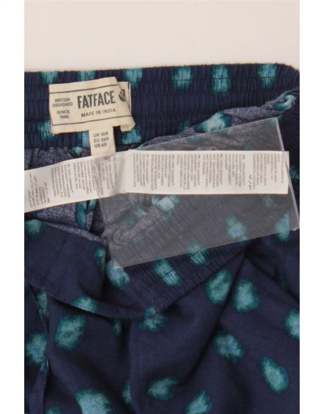 Fat Face Pantalon à motif abstrait pour femme UK 10 Small W30 L27 Bleu